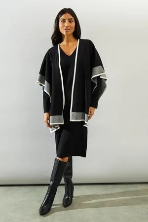 wallis Womens 2 In 1 Tipped Knitted Dress And Shawl - viscose - Size Small