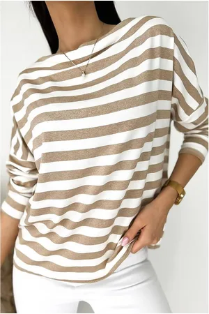 Azura Exchange Womens Striped Boat Neck Long Sleeve Top Cotton - Size Small
