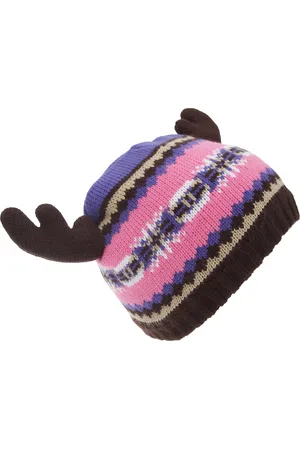 Floso Boys Childrens/Kids Fairisle Moose Winter Beanie Hat With Antlers (Pink/Purple) - - One Size