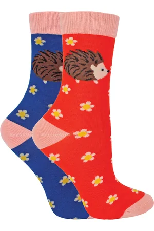 Miss Sparrow 2 Pack Girls Bamboo Animal Patterned Socks - Hedgehogs - Cotton - Size 2-3Y