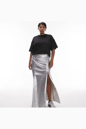 Topshop Womens Curve vinyl double split midi skirt in - Size 24 UK