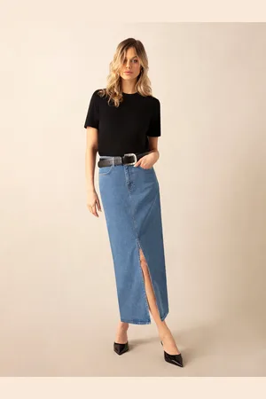 Ro&Zo Womens Mid Wash Denim Midaxi Skirt - Size 16 UK