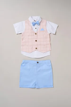 Little Gent Boys Shirt with Mock Waistcoat, Shorts and Bowtie Outfit Set - - Size 3Y
