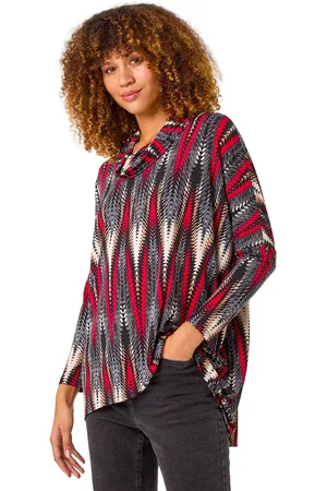 Roman Womens Abstract Relaxed Cowl Neck Tunic Top - - Size 14 UK