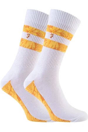 Farah 2 Pairs Mens Cotton Ribbed Sports Socks with Red Blue Yellow Stripes - FVS006WHGD - Size UK 6-11