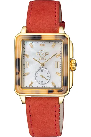 GV2 by Gevril Bari Tortoise WoMens Swiss Quartz Diamonds Mother Of Pearl Dial Suede Strap Watch Leather - One Size