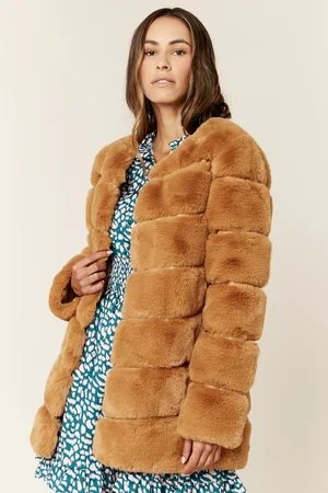 Gini London Womens Diagonal Cut Faux Fur Long Sleeve Jacket - - Size L/XL
