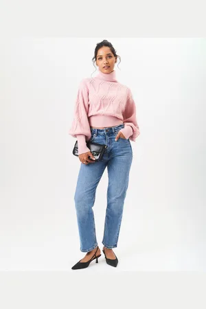 Gini London Womens High Neck Knit Crop Jumper - - Size L/XL