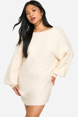 Boohoo Womens Petite Brushed Low Back Oversized Jumper Dress - - Size Small