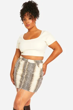 Boohoo Womens Plus Mock Croc Denim Mini Skirt - Cotton - Size 28 UK
