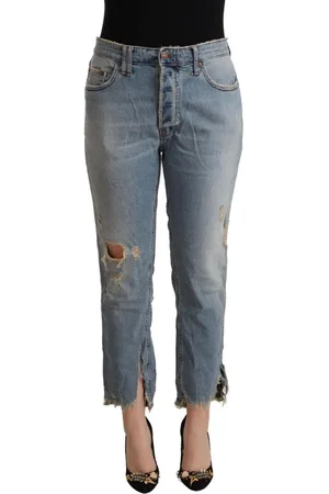 Cycle WoMens Distressed Mid Waist Cropped Denim Jeans material_cotton - Size 34 (Waist)