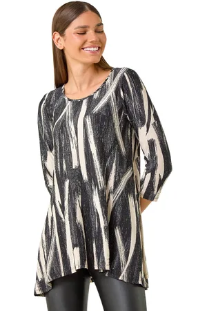 Roman Womens Brush Print Hanky Hem Stretch Tunic Top - - Size 12 UK