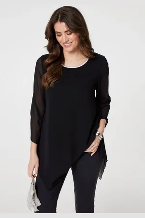 Izabel London Womens Contrast Stitch Semi Sheer Hanky Hem Top - Size 10 UK
