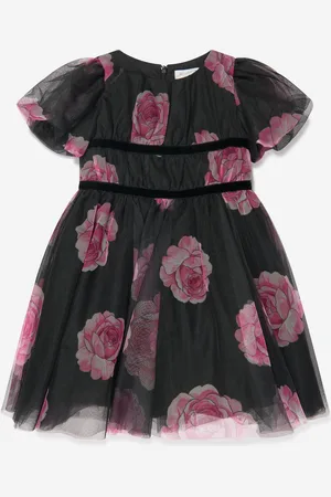 MONNALISA Girls Tulle Flower Print Dress in - Size 12Y
