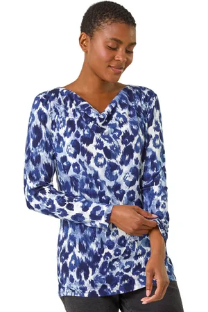 Roman Womens Animal Print Cowl Neck Tunic Top - - Size 14 UK