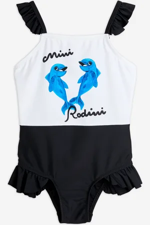 Mini Rodini Girls Dolphins Frill Swimsuit in - Size 1-3Y