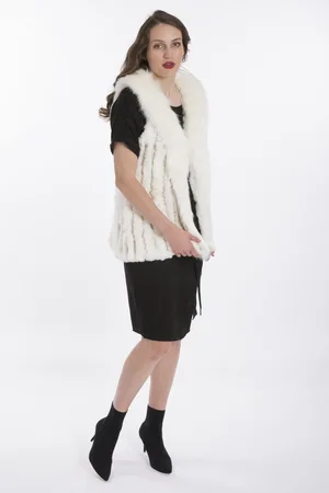 Jayley Womens Hand Knitted Luxury Faux Fur Gilet with Suede Base - Silk - One Size