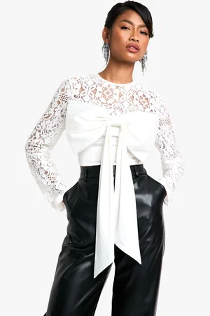 Boohoo Womens Lace And Satin Mix Bow Detail Crop Top - - Size 10 UK
