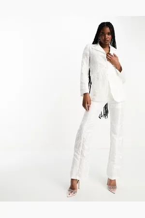 Sister Jane Womens Dream Bridal floral jacquard trouser suit co-ord in ivory- - Size X-Small