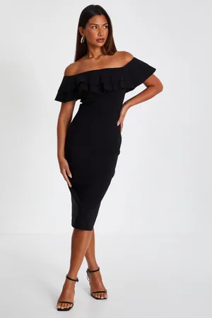 Quiz Womens Bardot Ruffle Midi Bodycon Dress - Size 6 UK