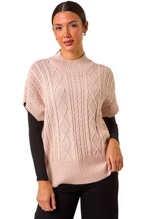 Roman Womens Cable Knit High Neck Vest - - Size 14 UK