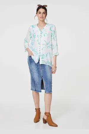 Izabel London Womens Floral Turn-Up Sleeve Longline Shirt - Size 14 UK
