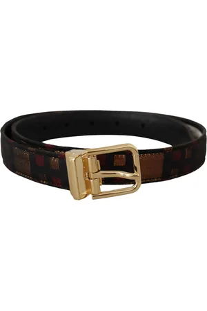 Dolce & Gabbana WoMens Multicolor Leather Jacquard Gold Metal Buckle Belt - - Size 75 cm
