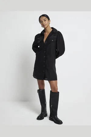 River Island Womens Shirt Mini Dress Petite Studded Broderie - Size 10 UK