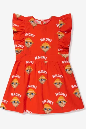 Mini Rodini Girls Hike Woven Ruffle Dress in - Size 4-5Y
