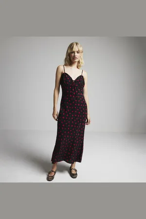 River Island Womens Slip Midi Dress Floral Frill Trim Viscose - Size 8 UK