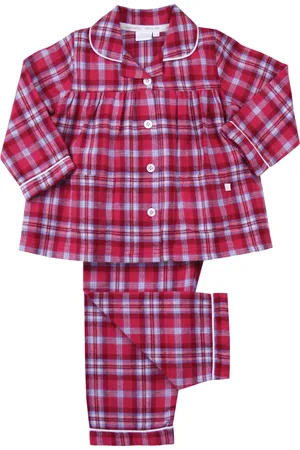 Mini Vanilla Girls Traditional Raspberry Check Cotton Pyjama Set - - Size 9-10Y