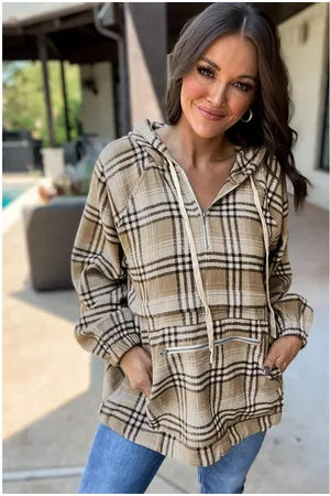 Azura Exchange Womens Printed Zipped Front Pullover Plaid Hoodie - Size Large