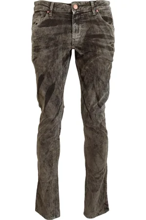 ACHT Mens Gray Washed Cotton Corduroy Slim Fit Jeans - - Size IT 48 (Men