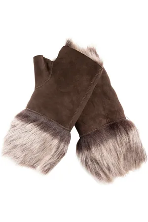 Infinity Womens Shearling Mittens Fingerless Cuffs Toscana Suede Sheepskin Fur - - One Size