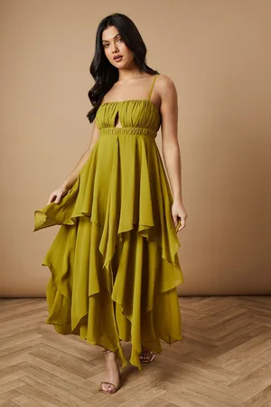 Oasis Womens Tiered Chiffon Cut Out Maxi Dress - - Size 10 UK