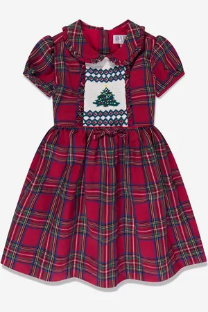 Rachel Riley Girls Christmas Tree Smocked Dress in - Size 8Y