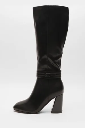 Quiz Womens Wide Fit Faux Leather Knee High Boots - Size UK 3