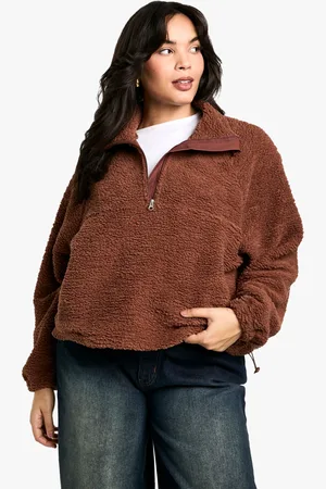 Boohoo Womens PLUS HALF ZIP SIDE POCKET OVERSZIED BORG SWEATSHIRT - Cotton - Size 16 UK