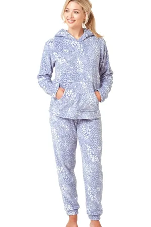 Marlon Womens Pastel Animal Print Long Sleeve Hooded Pyjama Set - - Size Large