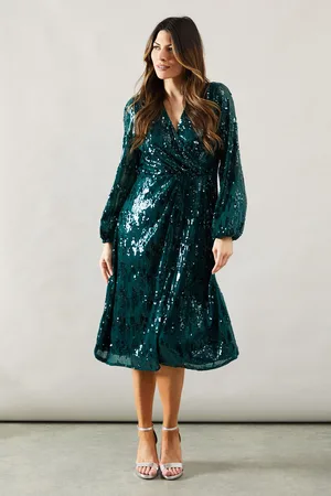 wallis Womens Occasion Sequin Wrap Detail Midi Dress - - Size 12 UK
