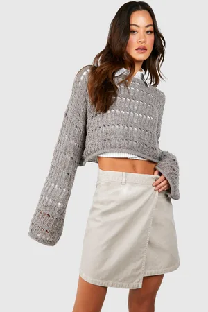 Boohoo Womens Tall Stone Washed Wrap Denim Skirt - Cotton - Size 8 UK