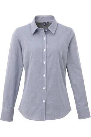 Premier Womens/Ladies Gingham Long-Sleeved Shirt ( /White) - Size 12 UK