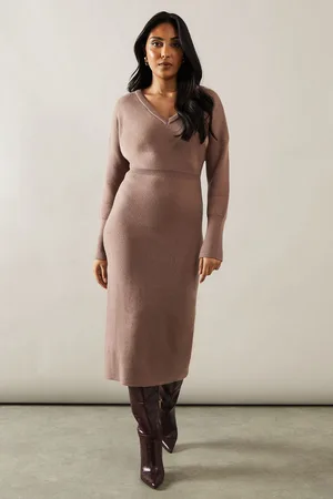 wallis Womens Petite V Neck Batwing Midi Jumper Dress - - Size Large