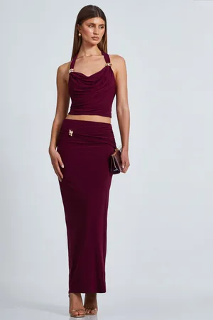Quiz Womens Dark Red Buckle Detail Crop Top - - Size 10 UK