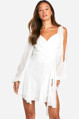 Boohoo Womens Tall Godet Hem Lace Up Chiffon Skater Dress - - Size 8 UK