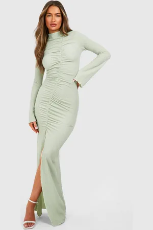 Boohoo Womens Crinkle Ruched Long Sleeve Maxi Dress - - Size 14 UK