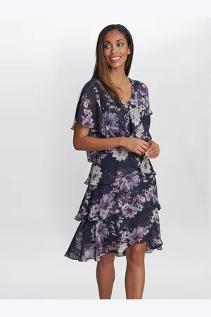 Gina Bacconi Womens Paula Printed V Neck Tier Dress - - Size 10 UK