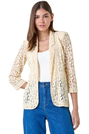 Roman Womens 3/4 Sleeve Floral Lace Blazer Jacket - Cotton - Size 10 UK