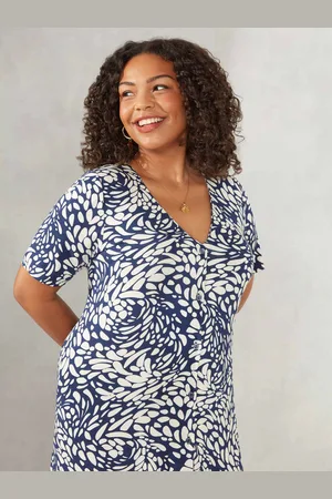 Live Unlimited London Womens Navy Pebble Print Button Through Jersey Dress - - Size 18 UK