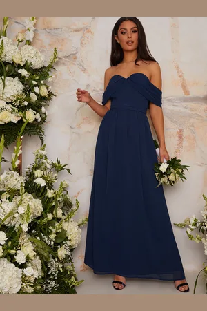 Chi Chi London Womens Bardot Draped Chiffon Maxi Dress in - Size 8 UK